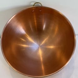 10” Copper Mixing / Beating Bowl Copper Kitchen Cooking Batter Bowl Brass Ring/Loop Handle 