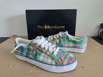 Polo Ralph Lauren Madras Plaid Canvas Sneakers New