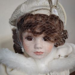 Franklin Mint Heirloom Porcelain Doll, "Elizabeth Ann", 16", With Metal Display Stand