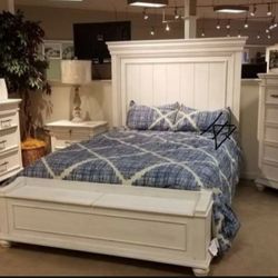 Kanwyn Whitewash King Panel Bed$10 Down Payment And Financing Available