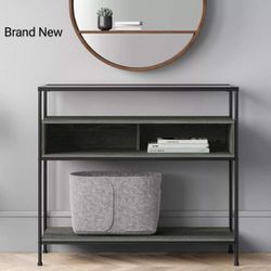 Brand New Fulham Glass Top Console Table With Wood Shelves