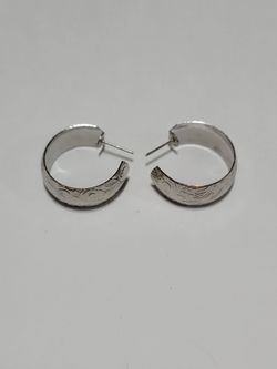 Silver Floral Engraved Hoop Earrings