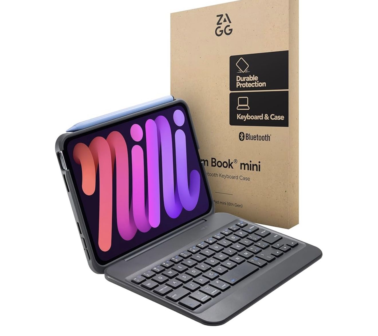 ZAGG Slim Book mini iPad mini (A17 Pro)/ (Gen 6) Keyboard Case – Bluetooth Detachable Keyboard & Protective Case Combo, Slim, Compact, Magnetic Hinge,