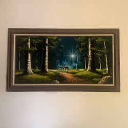 Deers In Forest Painting