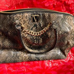 Victoria Secret- Small Purse/Handbag - Reptile Skin Design & Color w/ Small Gold Cuban Link Chain On The Front 