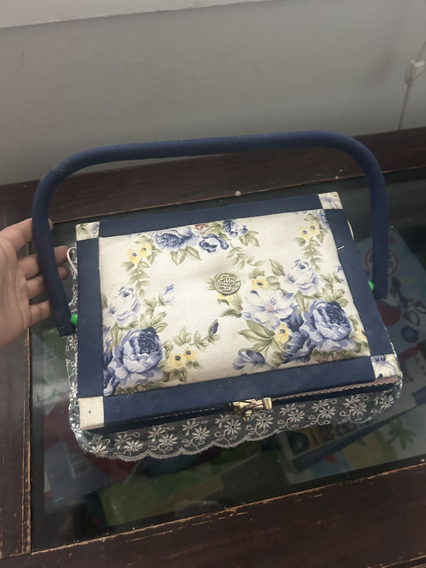 Vintage Sewing Box with Tray & Supplies
