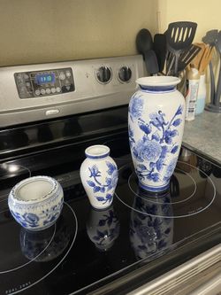 Vintage Chinese, Porcelain Blue And White Vases
