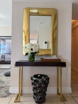 Italian Vintage Console Table – Dark Wood & Brass