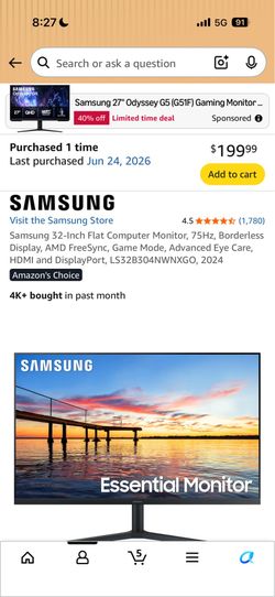 Samsung 32" Essential Monitor - Brand New / Used Once!