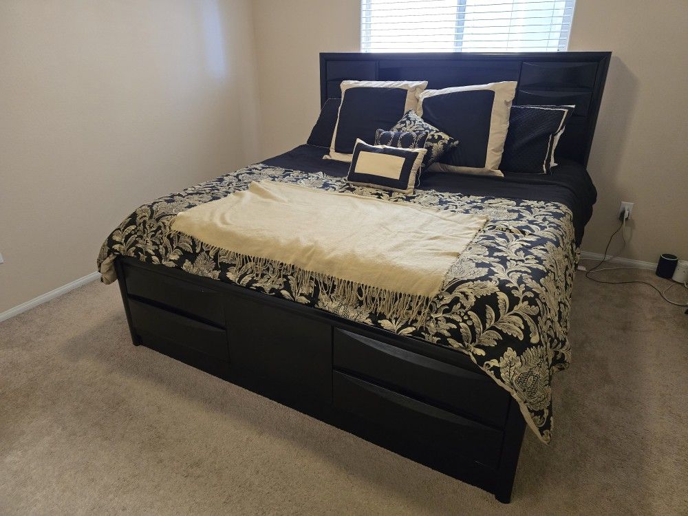 Black king size bed frame with storage