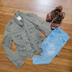 A&f Green Utility Jacket Size M