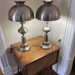 Lot Of 2 MCM Underwriters Laboratories Hurricane Table Top Lamp Silver/Gold Tone Deco