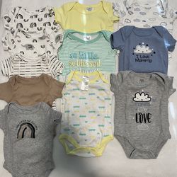 Chick pea baby bodysuit 0-3 months grey, brown white, yellow, blue