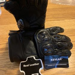 Bike Gloves Real Leather Kevlar Large Black For Motor Cycles