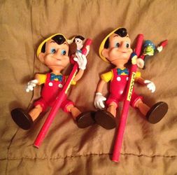TWO VINTAGE / PINOCCHIO DOLLS & TWO DISNEY PENCILS