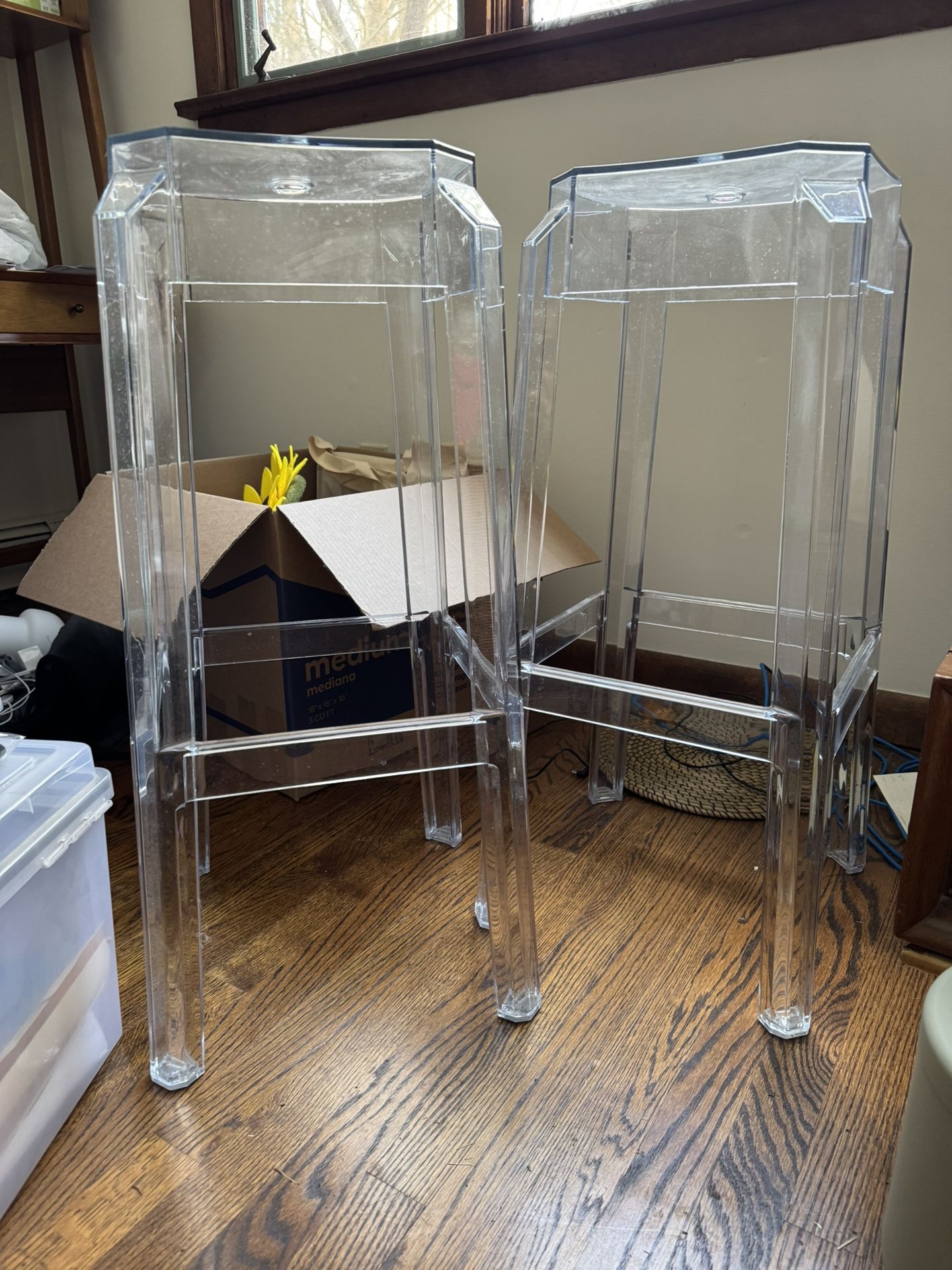 Pair of Transparent Outdoor Bar Stools