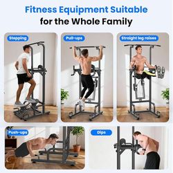 Power Tower Pull Up Bar Station Workout Dip Station for Home Gym Strength Training Fitness Equipment
