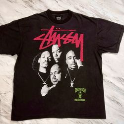 Vintage Stüssy Death Row Records Hip Hop Tee Shirt XL Tupac Dre Snoop Nate #11P