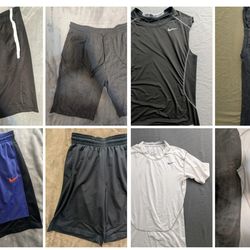 8 MENS NIKE PIECES DRI FIT TOPS COMPRESSION SHORTS MEDIUM SMALL BUNDLE LOT