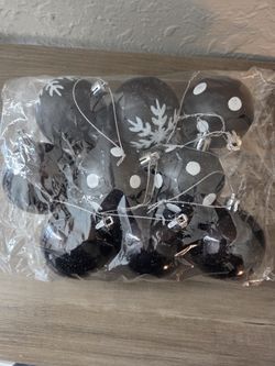 9 Pcs Black and White Christmas Ornaments,2.4 Inch Glitter