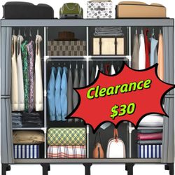 Portable Closet , Width 67inch, Large Capacity, with Cover, 4 Storage Shelves and 4 Hanging Rod Sturdy Free Standing Closet for Bedroom