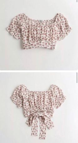 hollister puff sleeve off shoulder crop top, hollister floral twist top