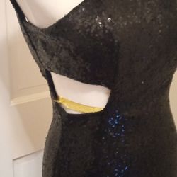 TEEZE ME Women's Juniors Black Sequined Cut Out Size 3/4 Cocktail Party Dress