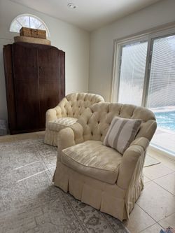 Oversized Matching Set Vintage Chairs Swivel Cottage Core Accent Living Room French Farmhouse English 