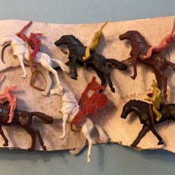 Six New Vintage Miniature Cowboys And Indians On Horses.