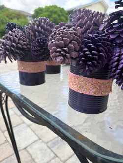 Free purple pine cone table decor or for projects art