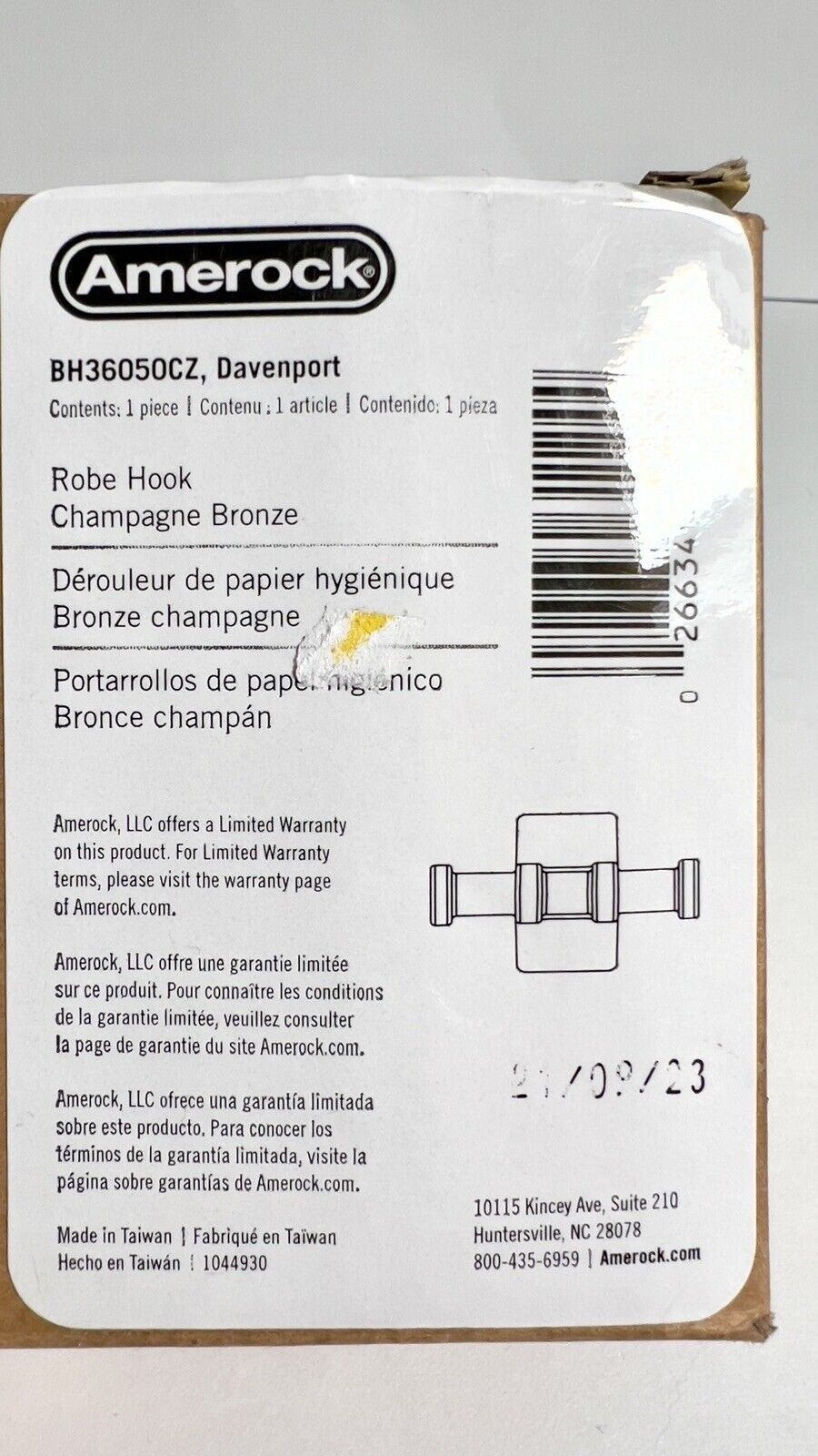 Amerock BH36050 Davenport Single Robe Hook - Champagne Bronze