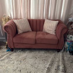  Rose Colored Loveseat,  with Matching Curtains And tradle, Sewing Machine