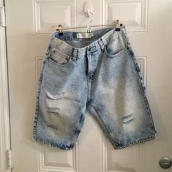 Y2K Vintage  Ripped Akademiks Jeanius Mens Jean Shorts Size 34 Acid Wash 