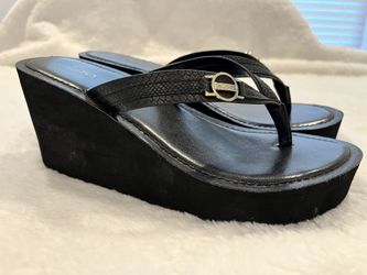 Black Wedge Sandals - Size 8.5