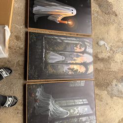 🎃 Set of 3 Ghost Aesthetic Canvas Prints – 24x36 inches Each 🎃