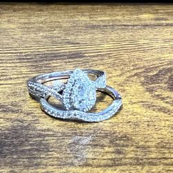 14k White Gold Diamond Engagement Ring Set Sz 7 #92586-1
