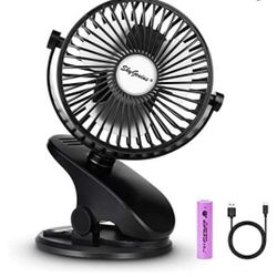 SkyGenius Battery Operated Stroller Fan, Rechargeable USB Powered Mini Clip on Desk Fan To