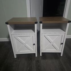 Farmhouse Nightstand with Barn Door and Shelf, Rustic End Table for Bedroom or Living Room, Modern Bedside Table, Navy Blue/Grey/White/Oak