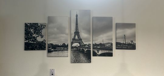 of the Eiffel Tower and Paris from the Seine 5 piece  Wall Decor