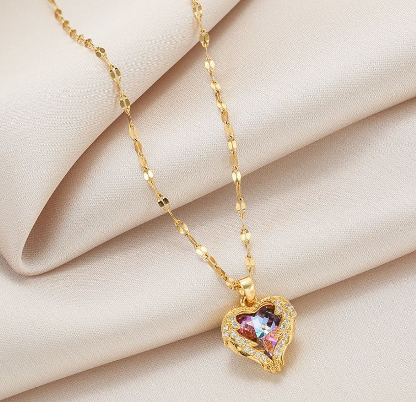 2021 Luxury Heart Of Ocean Crystal Pendant Stainless Steel Necklace For Women