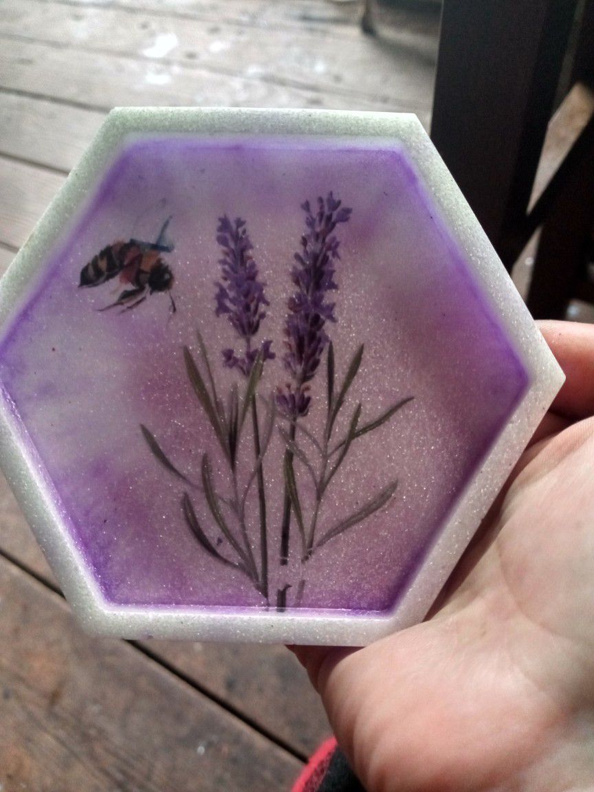 Glittery Bee And Lavender Ring Dish