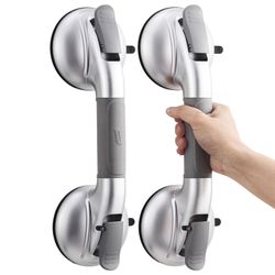 TAILI Suction Shower Grab Bars 2 Pack Silver 14.9" No Drill New in Box