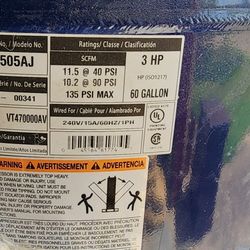 Campbell Hausfeld 3.2 Hp 60 Gallon Single Atage Air Compressor