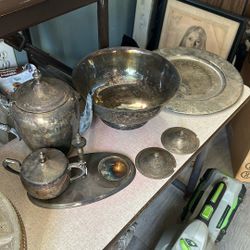 Silver Antique Tea Set And Bowl 