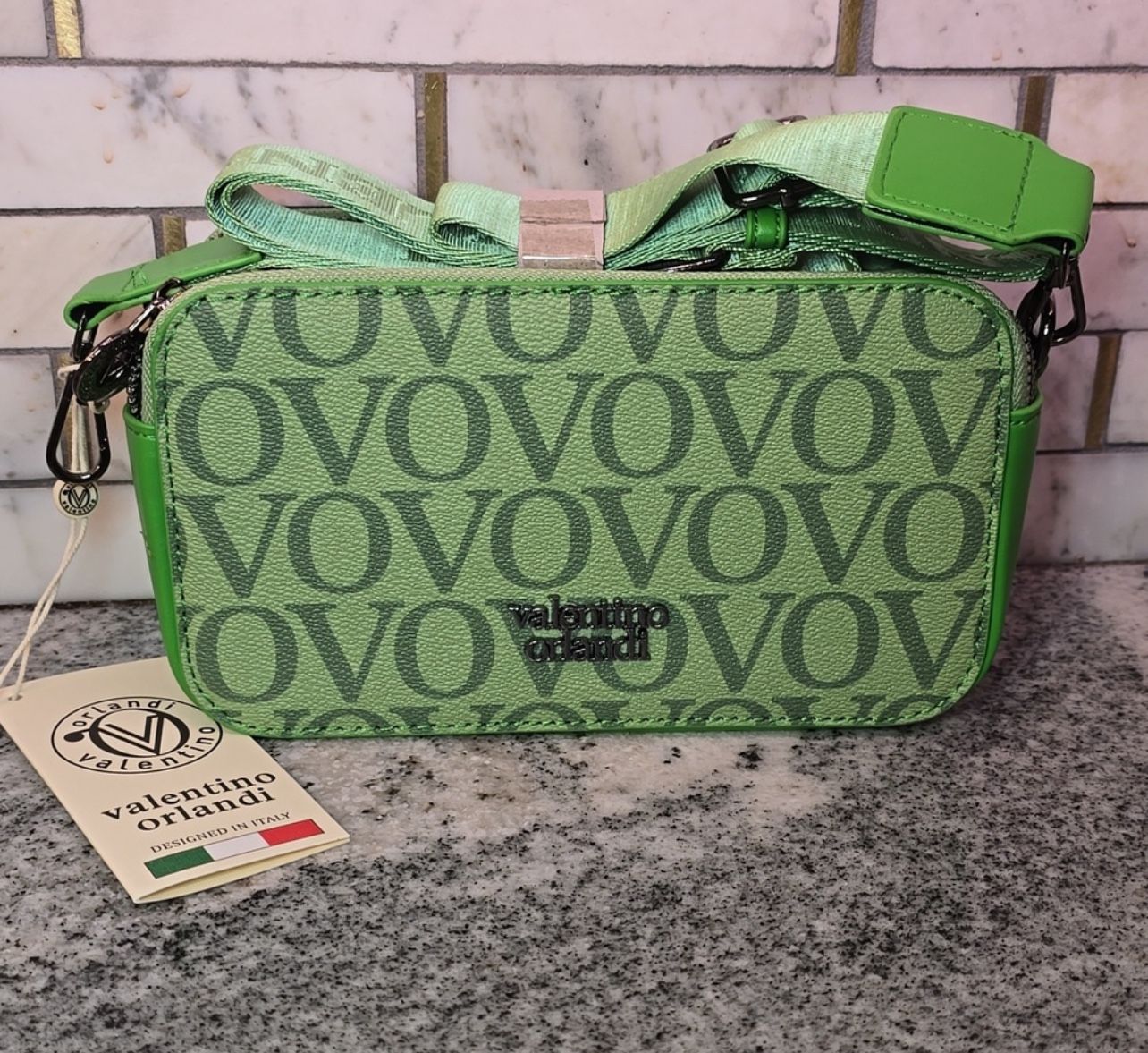 NWT Valentino Orlandi Double Zip Crossbody Shoulder Bag w/Adjustable Strap Green