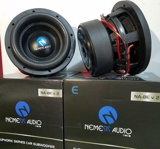 NEW (2) 8 inch Nemesis audio 1000w Dvc 4ohm $225 for both / NUEVAS (2) 8" Nemesis de 1000w Cada una Doble bobina $225 Por el par