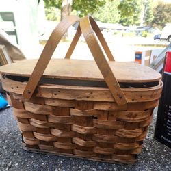 Vintage Antique Wood Picnic Basket 