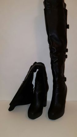Black Leather Thigh High Boots