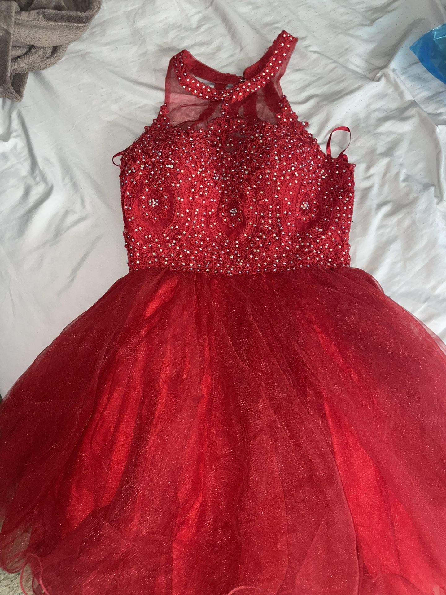 open lace back dress Men's May Queen Quince Dama Dress Short Quinceanera Red 2