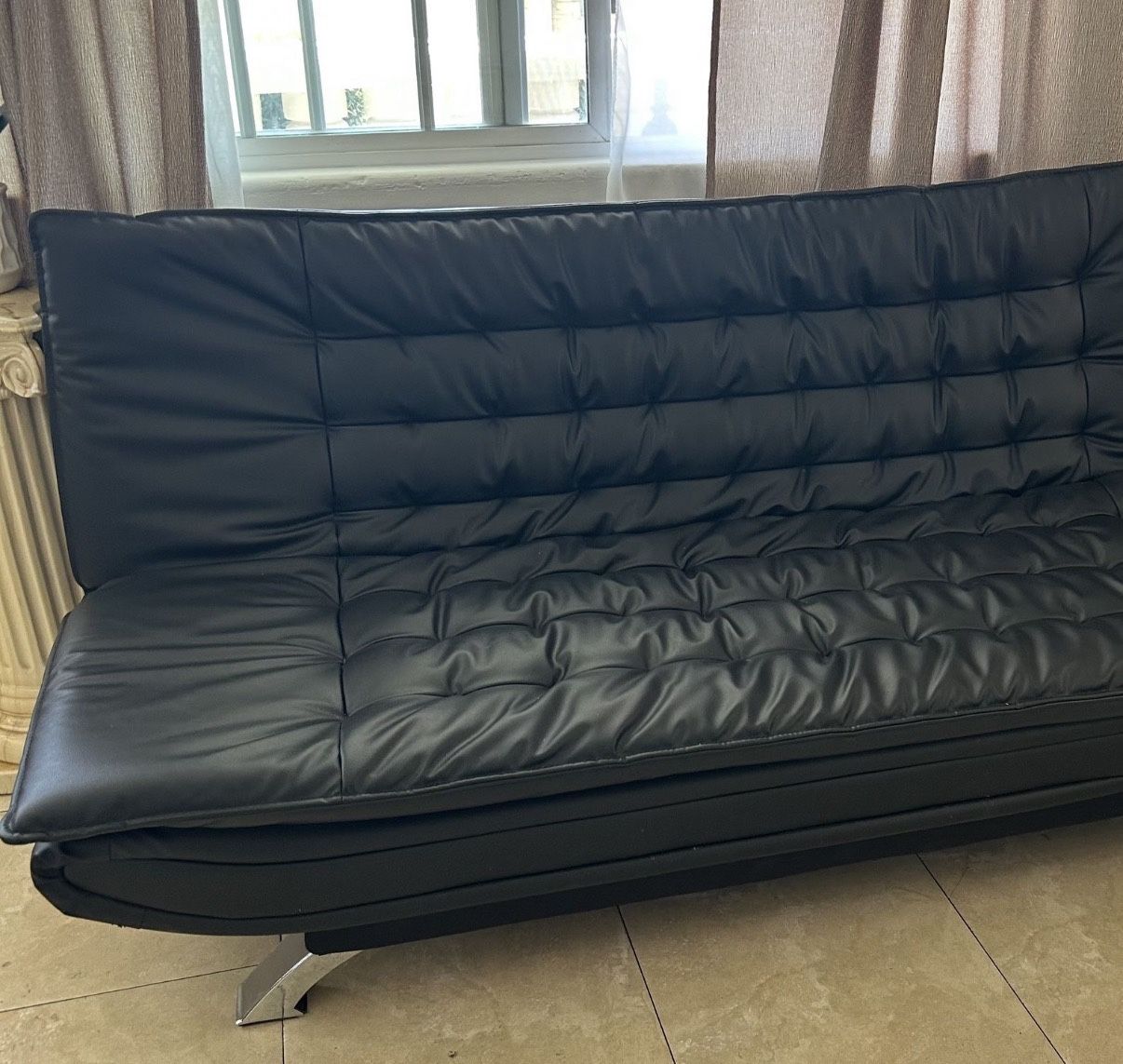 Black Leather Sofa / Futon
